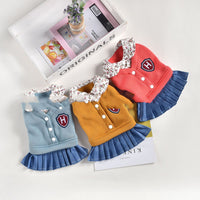 HKM-6996669 Pleated Skirt Dress for Pets in Blue, Red, Yellow ¨C Arctic Velvet and Denim, Sizes XS-XXL