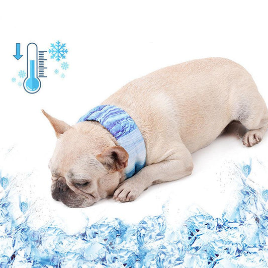 HKM-699667 Cooling Ice Scarf for Dogs - Striped Blue Polyester Relief Scarf in Multiple Sizes