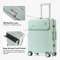 HKM-699667 Durable PC Aluminium Frame Trolley Carry-On Travel Suitcase with Front Pocket