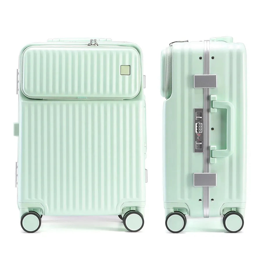 HKM-699667 Durable PC Aluminium Frame Trolley Carry-On Travel Suitcase with Front Pocket