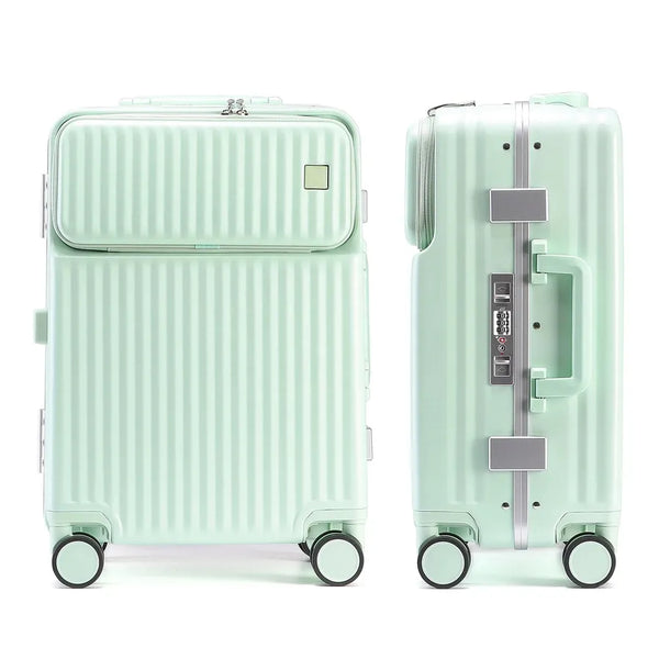 HKM-699667 Durable PC Aluminium Frame Trolley Carry-On Travel Suitcase with Front Pocket