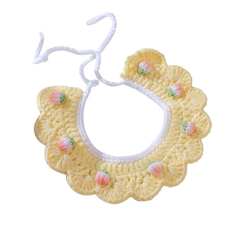HKM-6997565 Handmade Wool Woven Collar for British Shorthair Kittens with Pink Bell Bow and Lace Accents