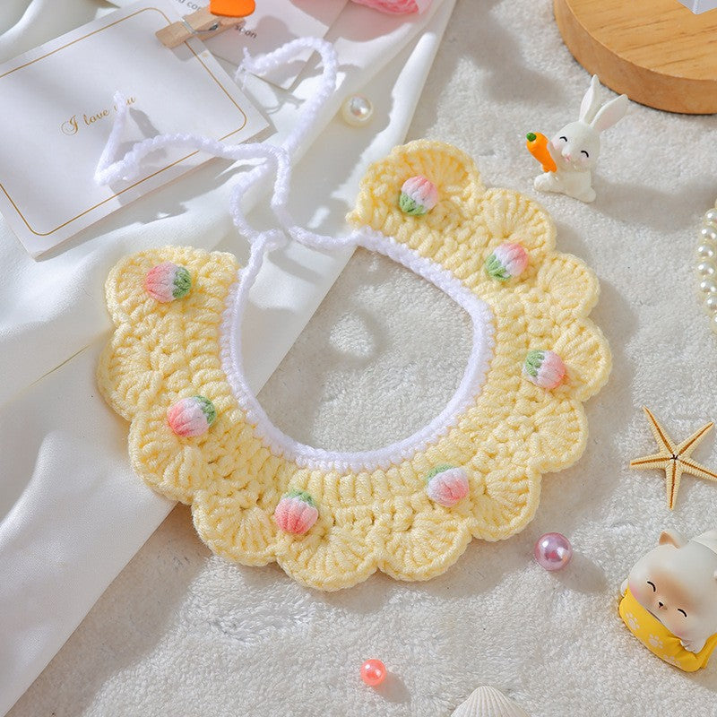 HKM-6997565 Handmade Wool Woven Collar for British Shorthair Kittens with Pink Bell Bow and Lace Accents