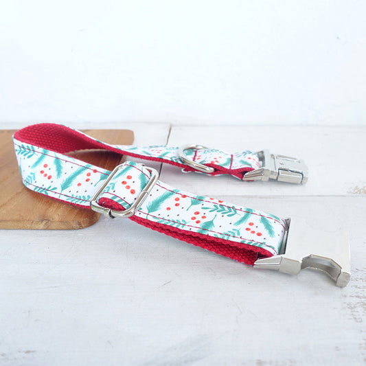 HKM-6998077 Christmas Leaf Design Polyester Dog Collar - Multiple Sizes Available