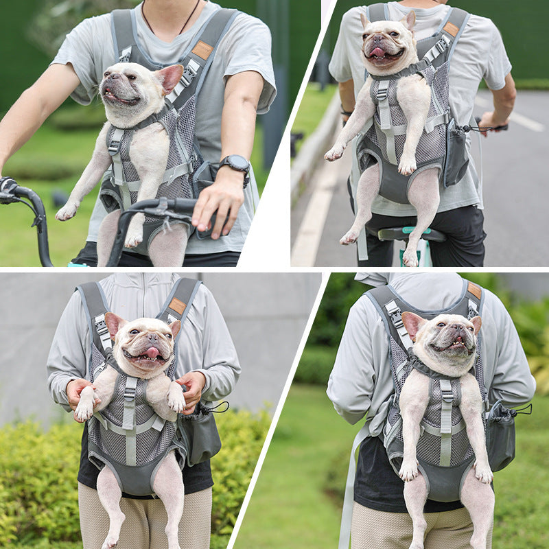 HKM-6998333 Breathable Mesh Pet Dog Backpack in Gray - Medium Polyester Carrier