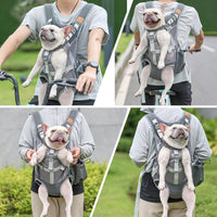 HKM-6998333 Breathable Mesh Pet Dog Backpack in Gray - Medium Polyester Carrier