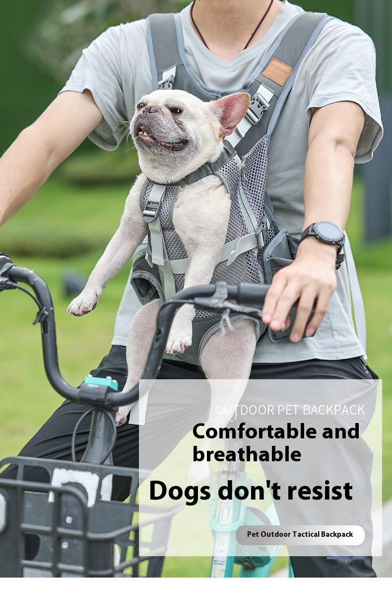 HKM-6998333 Breathable Mesh Pet Dog Backpack in Gray - Medium Polyester Carrier