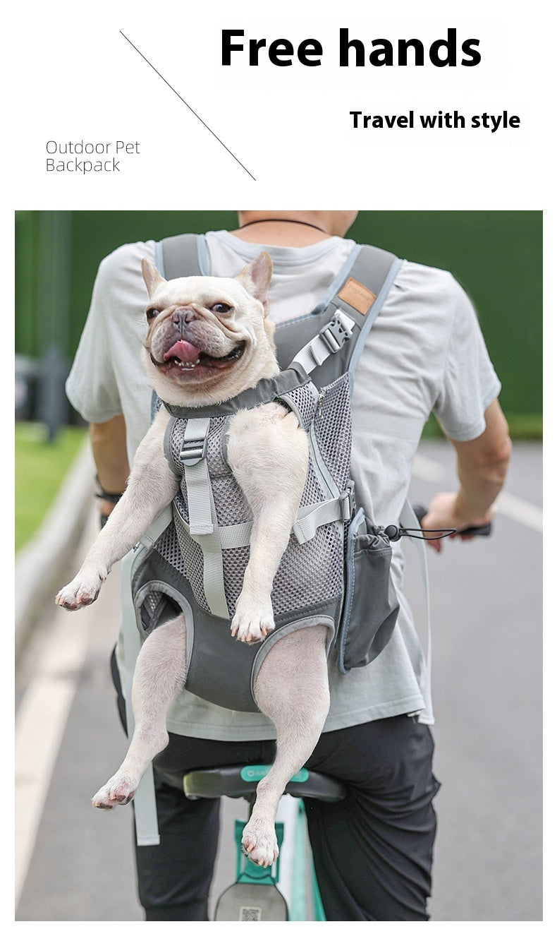 HKM-6998333 Breathable Mesh Pet Dog Backpack in Gray - Medium Polyester Carrier