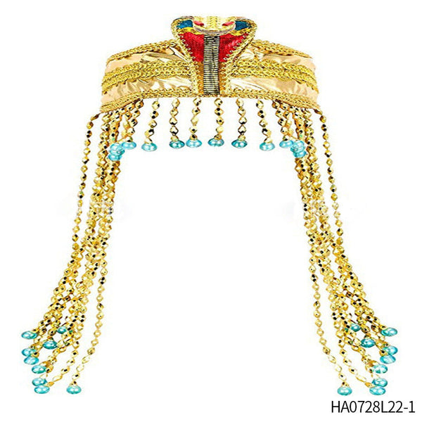 HKM-699859 Pharaoh-Inspired Sequined Headband with Snake Design - Free Size Metal Hair Accessory