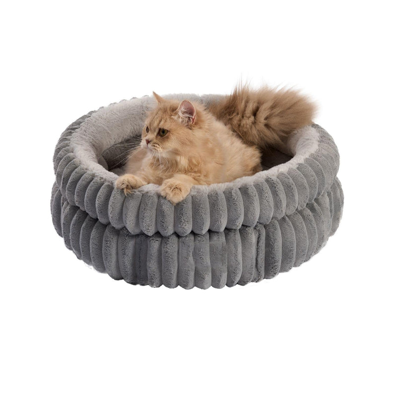 HKM-7000125 Super Soft Round Washable Cat Bed with Anti-Slip Bottom for Indoor Cats and Kittens - Multiple Sizes Available