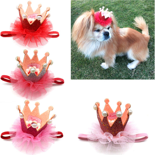 HKM-7000637 Princess Style Mesh Dog Crown Birthday Hat in Multiple Colors