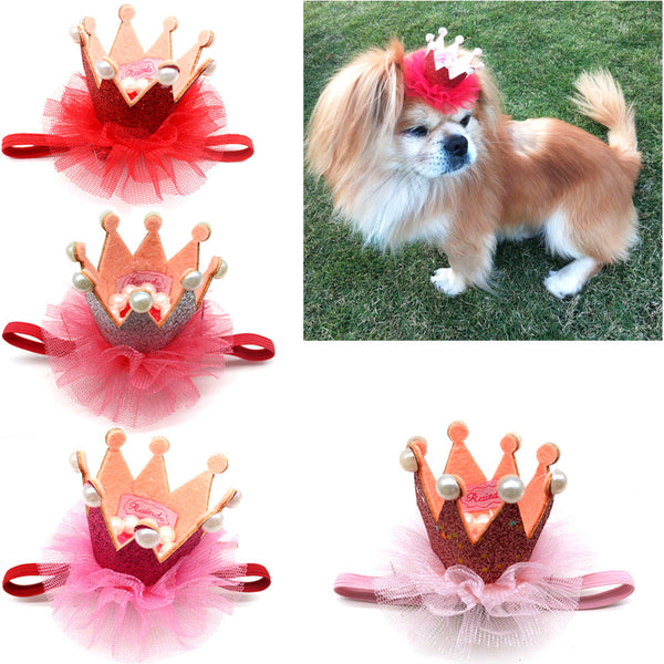 HKM-7000637 Princess Style Mesh Dog Crown Birthday Hat in Multiple Colors