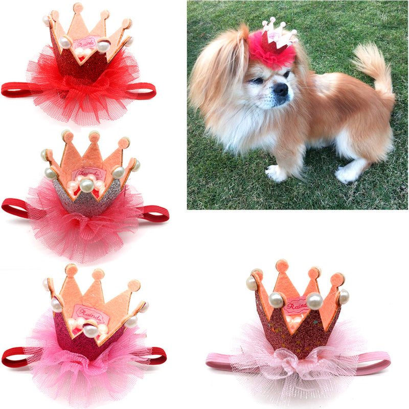 HKM-7000637 Princess Style Mesh Dog Crown Birthday Hat in Multiple Colors