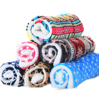 HKM-7001917 Cartoon Printed Flannel Blanket for Pets - Leopard, Sika Deer, Geometric Patterns