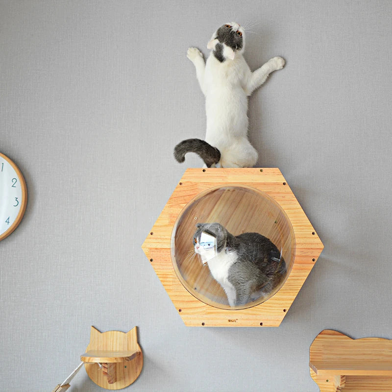 HKM-700243 Luxury Solid Wood Cat Tree with Scratching Post and Drilling Hole
