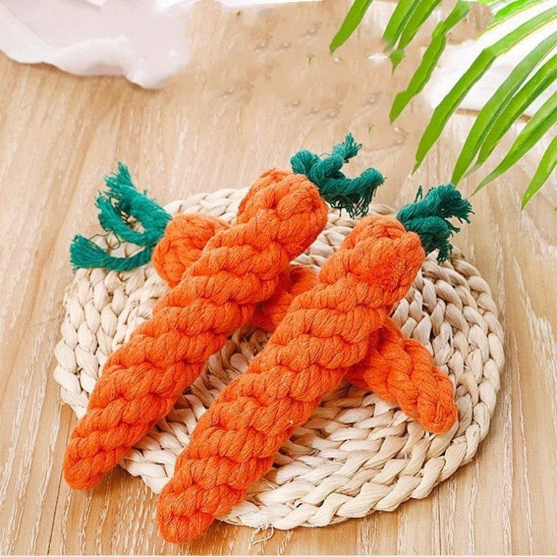 HKM-7002685 Cotton Carrot Dog Toy for Molar Teeth Cleaning - Bite-resistant, 20cm