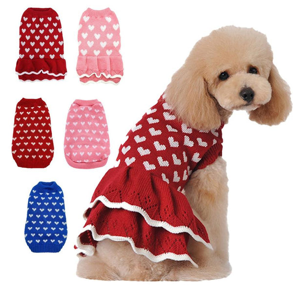 HKM-700499 Warm Red Acrylic Dog Sweater Skirt for Autumn and Winter