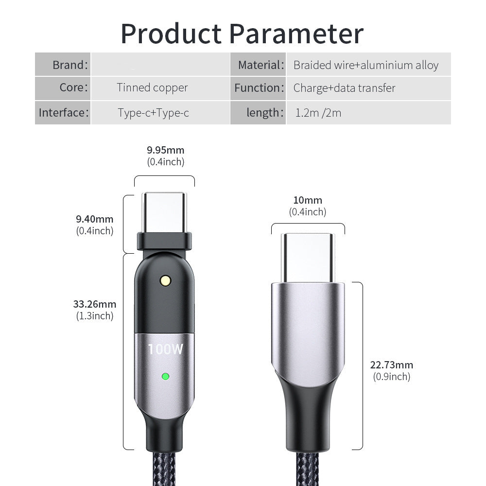 HKM-700819 Rotatable 60W and 100W Data Cable - Lengths of 1.2m and 2m - Available in Sparkling Black and Flame Red