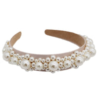 HKM-701011 Elegant Braided Large Pearl Hair Band with Geometric Plaid Design in Artificial Leather