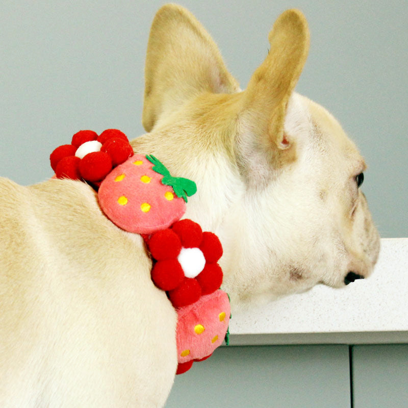 HKM-7010237 Strawberry Floral Cotton Collar for Medium to Large Dogs