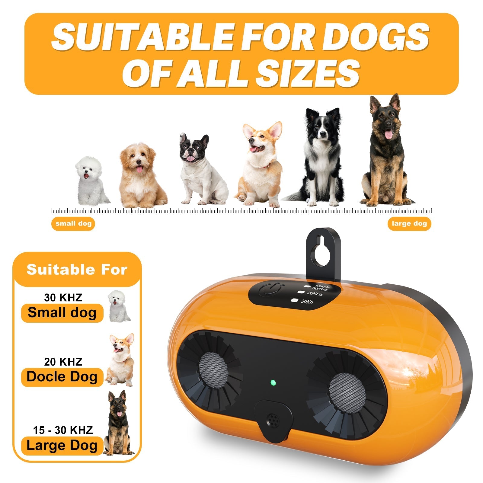 HKM-7010877 Ultrasonic Anti-Bark Device with 3 Adjustable Modes for Dogs, Effective Indoor & Outdoor Bark Control up to 50ft