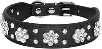 HKM-701139 Rhinestone Flower Studded PU Leather Dog Collar for Small and Medium Breeds