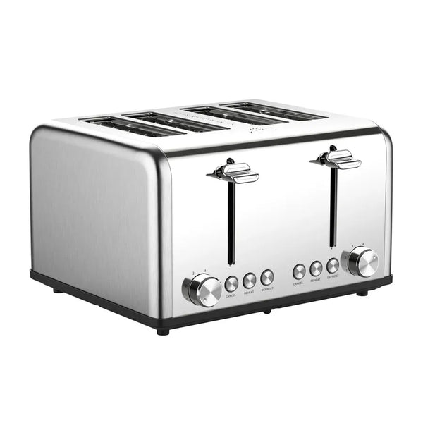 HKM-701331 Stainless Steel Retro 4-Slice Bread Toaster with 1.5-Inch Wide Slots and Automatic Pop-Up Function