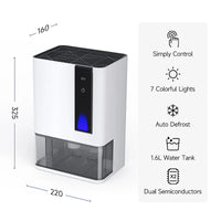 HKM-701459 Compact Home Dehumidifier for Indoor Use, 1.5L/Day Moisture Removal, 1600ml Water Tank Capacity