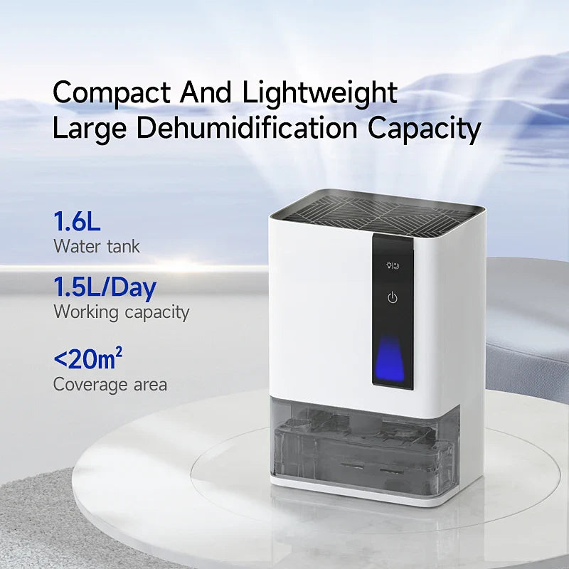 HKM-701459 Compact Home Dehumidifier for Indoor Use, 1.5L/Day Moisture Removal, 1600ml Water Tank Capacity