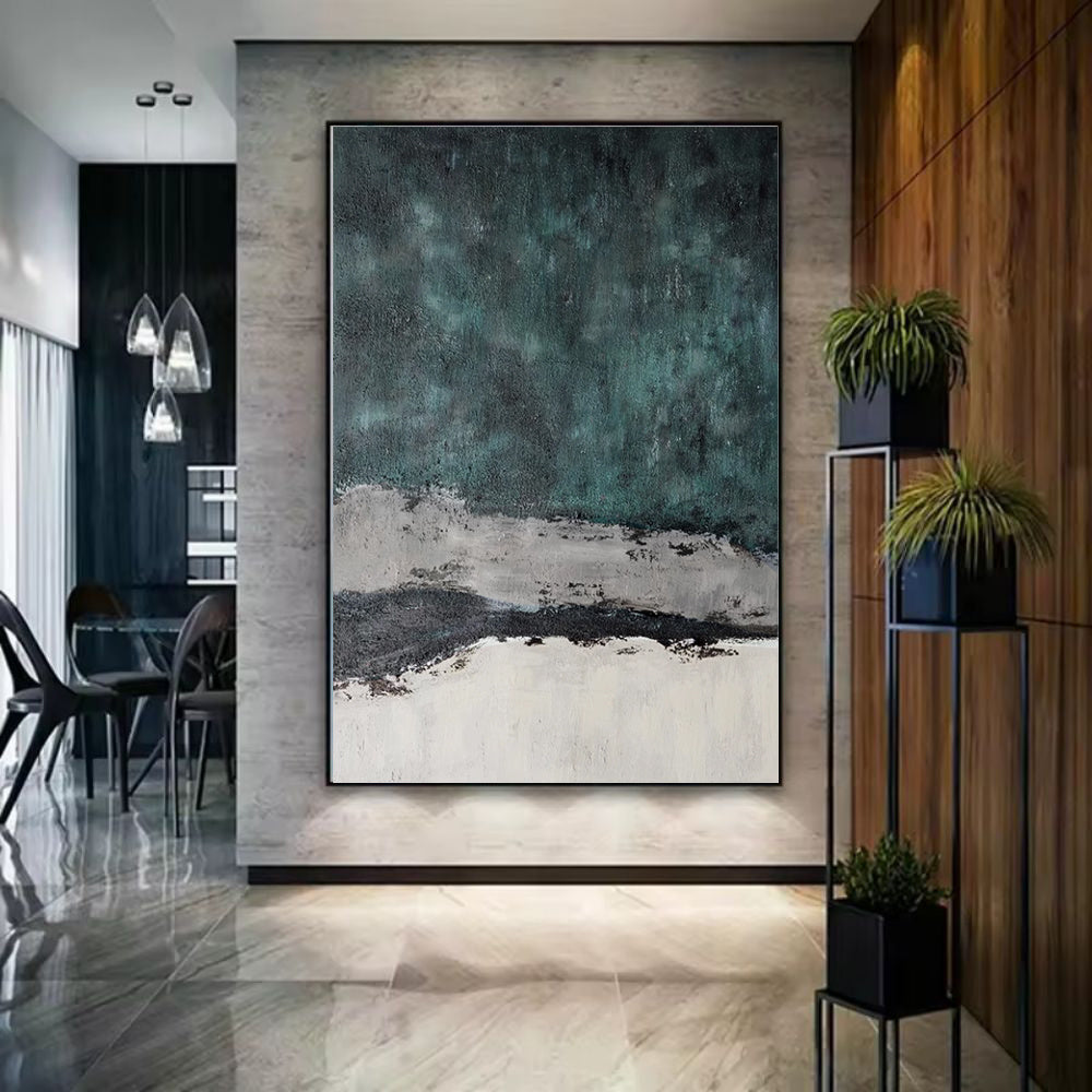 HKM-701523 Handmade Large Abstract Canvas Painting in Retro Green Texture for Modern Home Decor