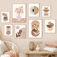 HKM-701587 Geometric Abstract Boho Canvas Painting - Line Leaves Design, Frameless Artwork for Home Decor