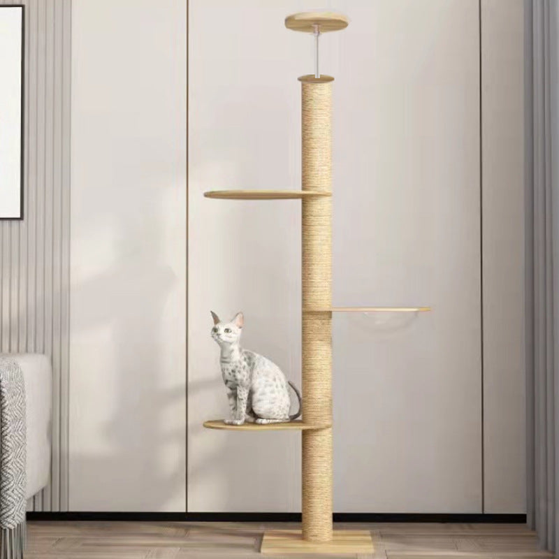 HKM-7016637 Solid Wood Cat Climbing Frame with Space Capsule, Nest, and Springboard - Durable Pine Construction