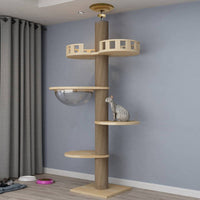 HKM-7016637 Solid Wood Cat Climbing Frame with Space Capsule, Nest, and Springboard - Durable Pine Construction