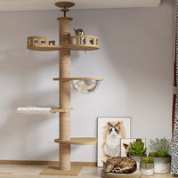 HKM-7016637 Solid Wood Cat Climbing Frame with Space Capsule, Nest, and Springboard - Durable Pine Construction