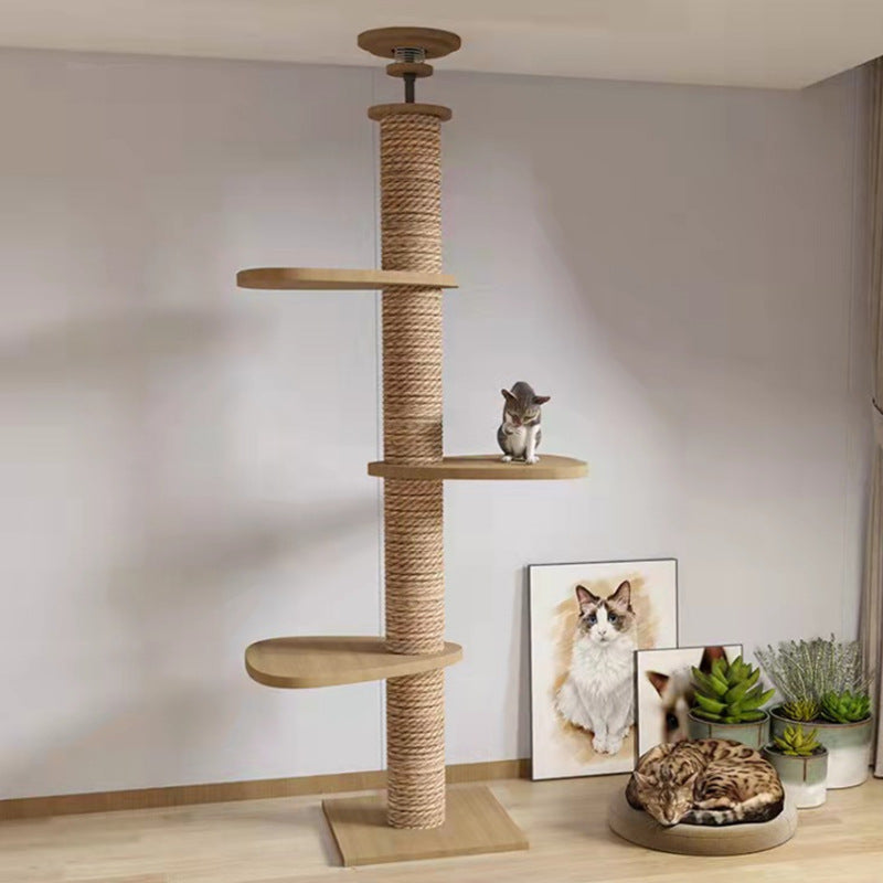 HKM-7016637 Solid Wood Cat Climbing Frame with Space Capsule, Nest, and Springboard - Durable Pine Construction