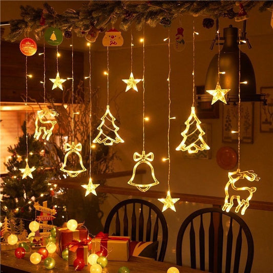 HKM-701715 LED Colorful Star and Moon Curtain Light String for Christmas Decoration