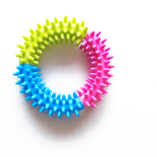 HKM-7018173 Colorful Rubber Thorn Ring for Dogs - Bite Resistant Pet Toy, Three Colors (11 cm) & Five Colors (14 cm) Options