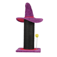 HKM-7018813 Wizard Hat Cat Scratching Post with Spring Ball Toy for Indoor Cats - Purple Halloween Design