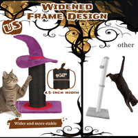 HKM-7018813 Wizard Hat Cat Scratching Post with Spring Ball Toy for Indoor Cats - Purple Halloween Design