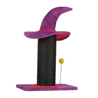 HKM-7018813 Wizard Hat Cat Scratching Post with Spring Ball Toy for Indoor Cats - Purple Halloween Design