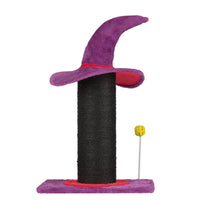 HKM-7018813 Wizard Hat Cat Scratching Post with Spring Ball Toy for Indoor Cats - Purple Halloween Design