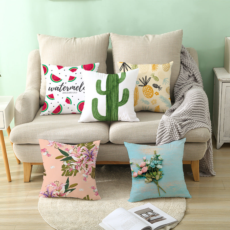 HKM-701971 Cactus Print Polyester Cushion Cover for Stylish Home Decor - 45cm x 45cm