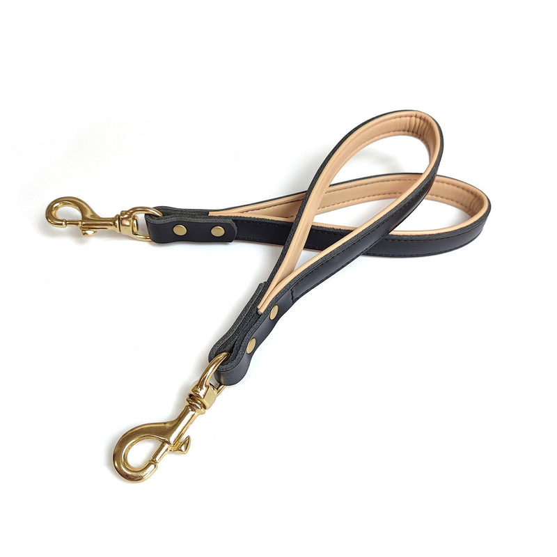 HKM-7022909 Real Cowhide Leather Dog Holding Rope in Black - Durable Pet Chain Ring