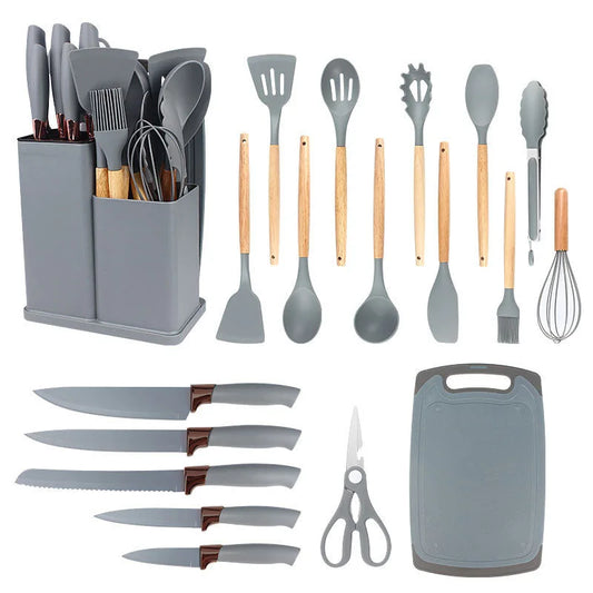 HKM-702291 19-Piece Silicone Kitchen Tool Set with Storage - BPA-Free Cooking Utensils