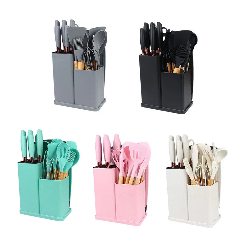 HKM-702291 19-Piece Silicone Kitchen Tool Set with Storage - BPA-Free Cooking Utensils