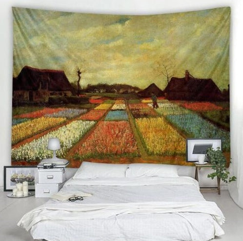 HKM-702291 European Classical Geometric Abstract Plush Fabric Tapestry for Bedroom and Living Room Decor
