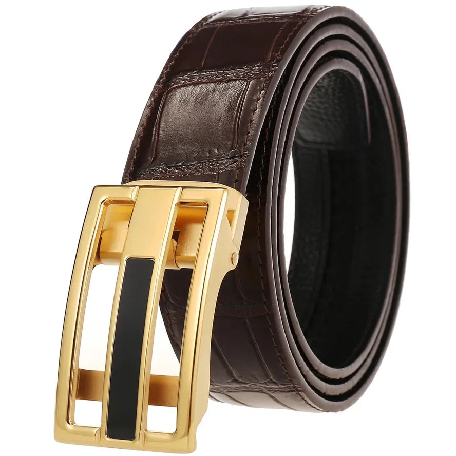 HKM-702291 Men's Genuine Leather Belt with Durable Stainless Steel Buckle, Model LY36-61430-8