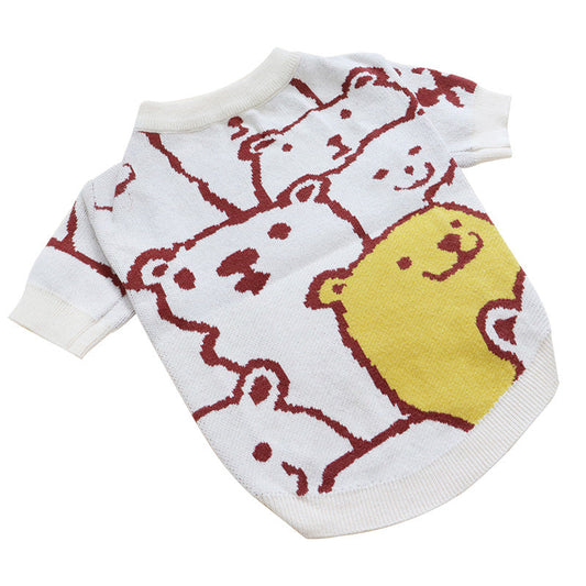 HKM-7023677 Cozy Wool Pug Bulldog Sweater for Autumn and Winter in Milky White