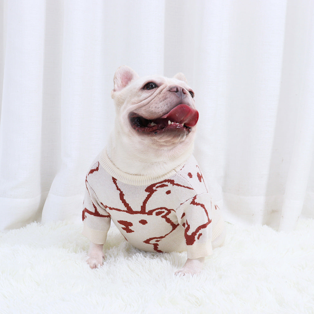 HKM-7023677 Cozy Wool Pug Bulldog Sweater for Autumn and Winter in Milky White
