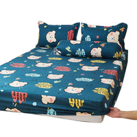 HKM-702419 Cartoon Single Bed Linen Set with Mattress Pad and Pillowcase - Multiple Sizes Available